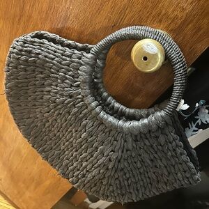 Zara Gray Textured Shoulder Bag with Metallic Accent